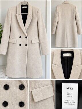 Mango MNG Cream Beige Tailored Blazer Double Button Flap Pockets Women's